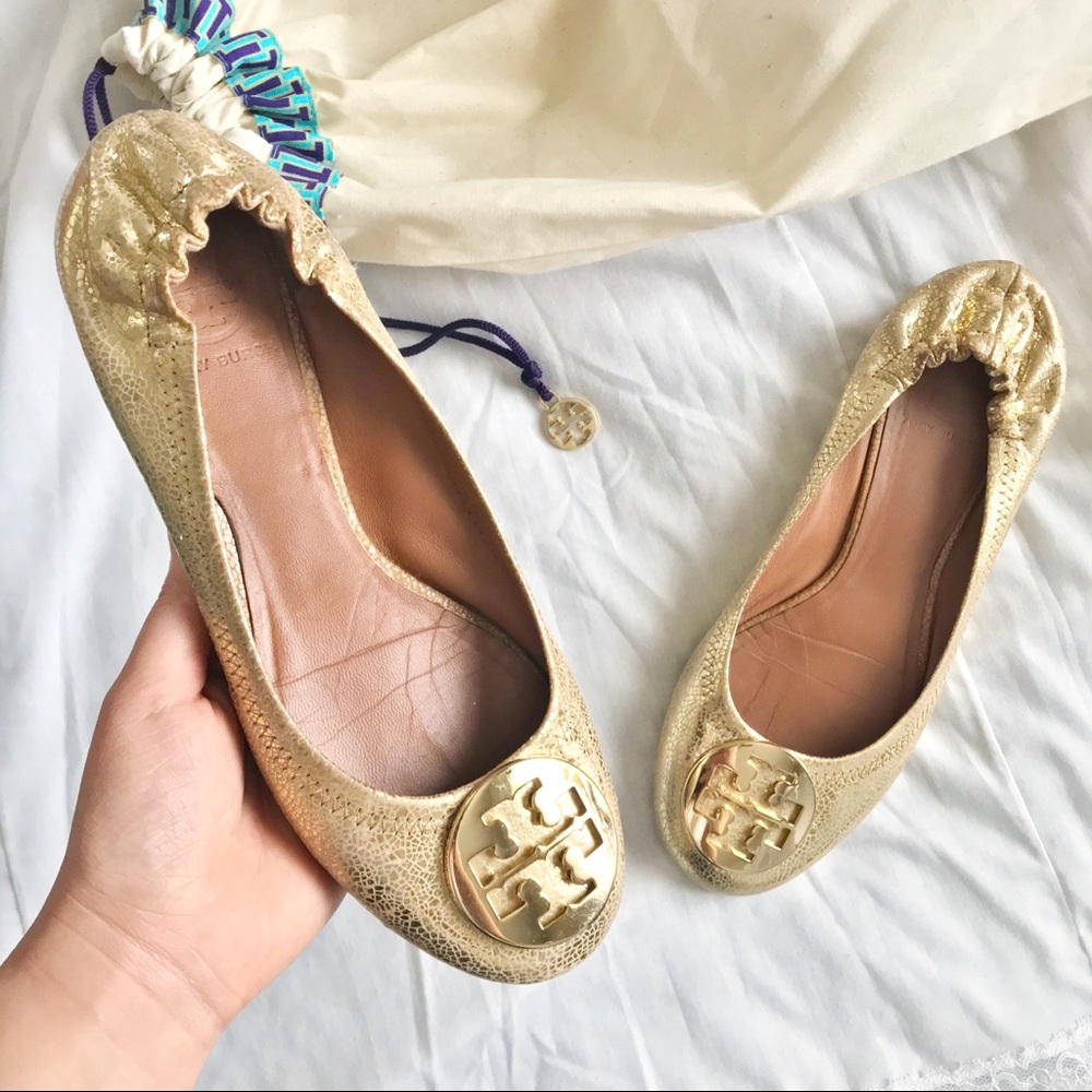 Tory Burch Gold Logo Flats Size 7.5